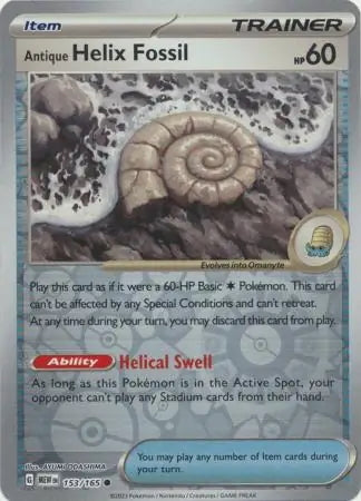 151 Set Antique Helix Fossil #153/165 reverse holo