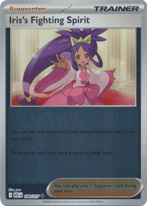 pokemon iris card Ascended Heroes Iris's Fighting Spirit #190/217 Reverse Holo – Pokémon Storm Emerald style setup or your Magic: The Gathering Duskmourn: 2535:Style:Artwork + Display Case