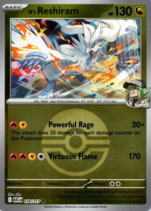 Ascended Heroes N’s Reshiram #154/217 Pokeball Reverse Holo