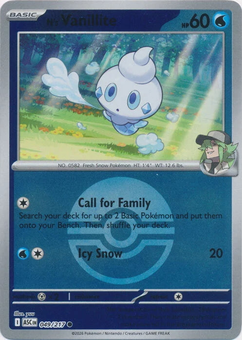 Ascended Heroes N’s Vanillite #049/217 Pokeball Reverse Holo