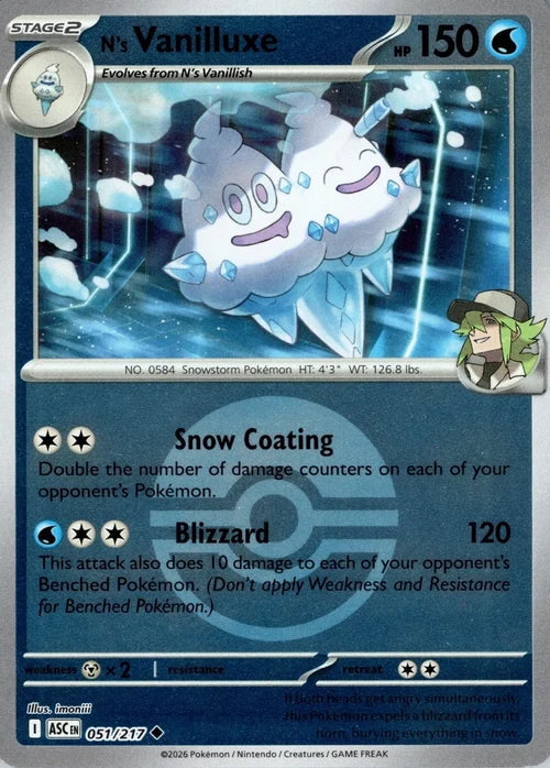 Ascended Heroes N’s Vanilluxe #051/217 Pokeball Reverse Holo