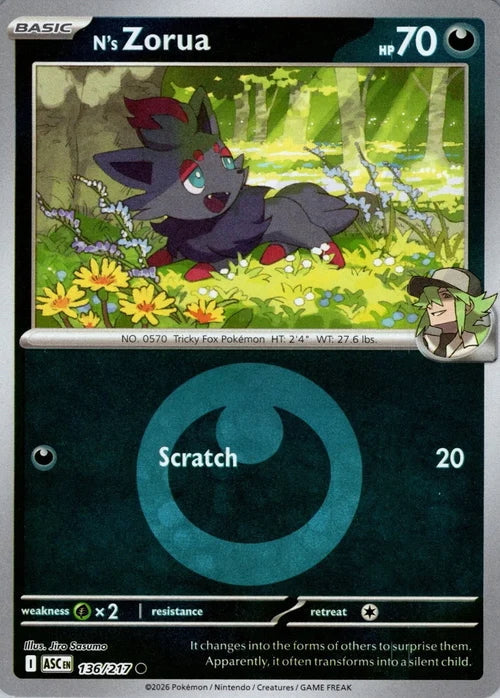 Ascended Heroes N’s Zorua #136/217 Reverse Holo