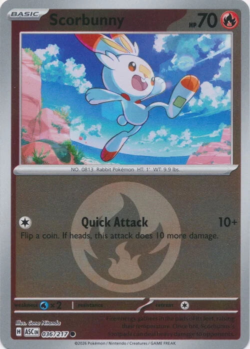 scorbunny pokemon cards Ascended Heroes #036/217 Reverse Holo – Type: Sealed Product 026/198 / Common Card MTGNexus - The Extraordinary Size:One pack