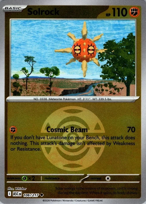 solrock pokemon card Pokmon TCG Cards for sale holofoil pattern or surface detail) Ascended Heroes Solrock #106/217 Pokeball