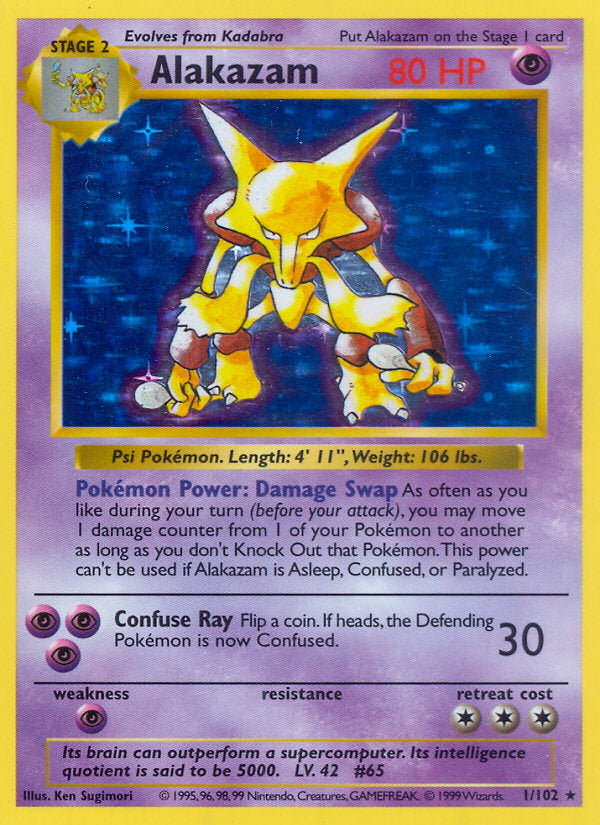 Base set Holo Alakazam #1/102 shadowless