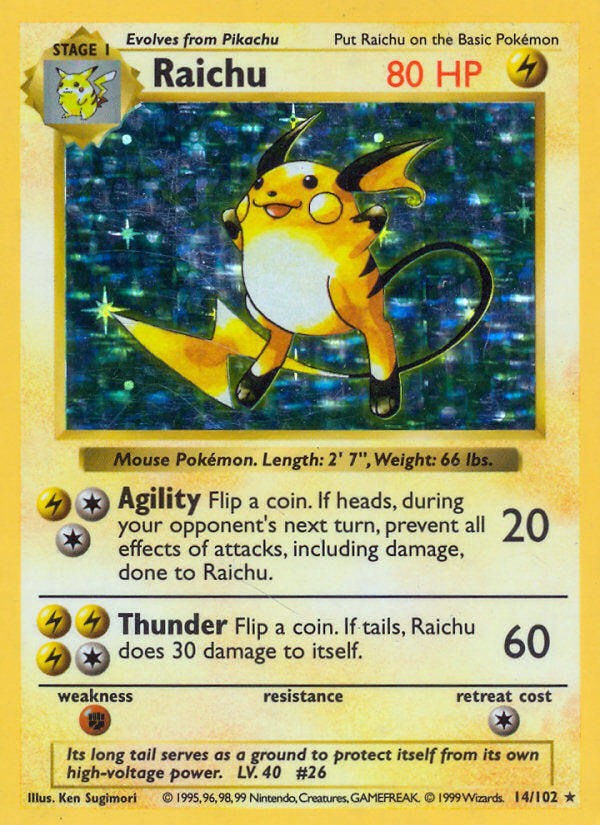 Base set Holo Raichu #14/102 shadowless