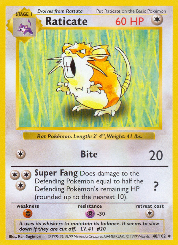 Base set Raticate #40/102 shadowless