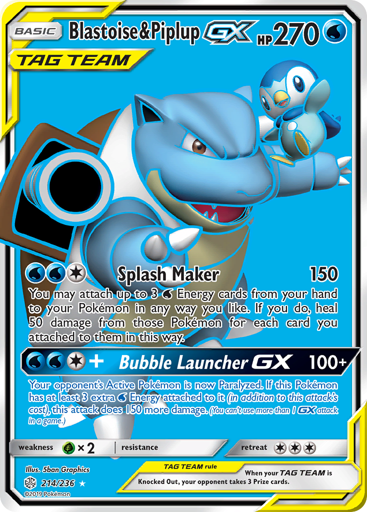 Cosmic Eclipse Blastoise & Piplup GX #214/236