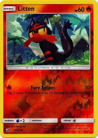 litten holographic card Dragon Majesty Litten #12/70 reverse holo – Kaartenverzamelen.nl