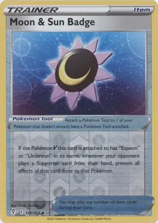 Evolving Skies Moon & Sun Badge #151/203 reverse holo