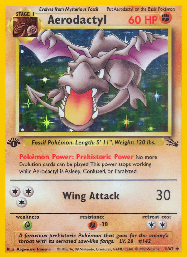 Aerodactyl 英語版 1/62 Fossil set Holo Aerodactyl #1/62 first edition – Kaartenverzamelen.nl