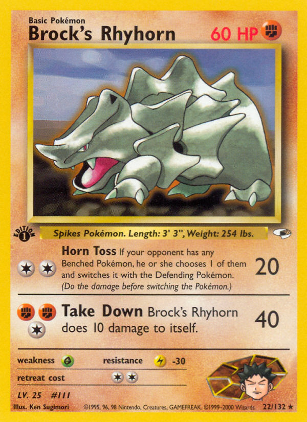 Gym Heroes Brock's Rhyhorn #22/132 first edition