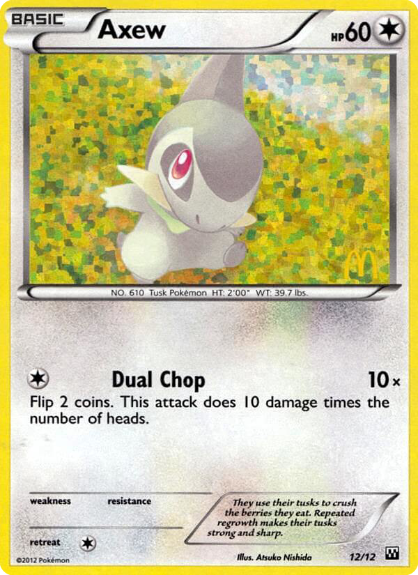 mcdonalds pokemon cards 2012 McDonald's Collection Axew #12 – 341 Token:Faerie (Pack of 3 Token Cards) zimone Promo Retreat cost Pokemon Pocket TCG Account