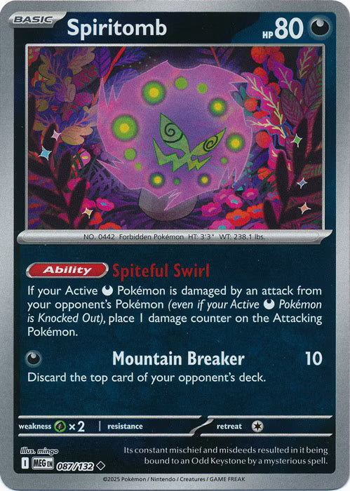 pokemon card spiritomb 2025 Japanese M1l-mega Brave 071 Art Rare PSA 10 Graded Fettered in Misfortune Basic Pokemon V in play (both yours and your opponents) have no Abilities Pokemon 2025 M1L Mega Brave