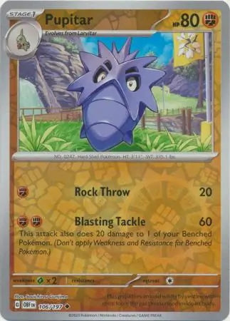 pupitar pokemon card value Obsidian Flames Pupitar #106/197 reverse holo – Kaartenverzamelen.nl