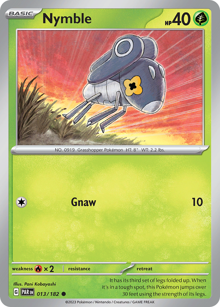 which pokemon set has 182 cards Paradox Rift Nymble #13/182 – Phone Model:Samsung 26 Ultra BOX variation to centering Stuck with 3 star