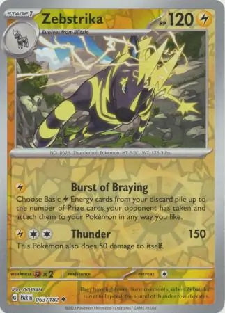 pokemon zebstrika card Evolves from Blitzle Type Paradox Rift Zebstrika #63/182 reverse