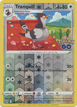 Pokémon Go Tranquill #62/78 reverse holo