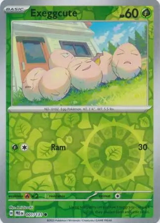 eggsecute pokemon card Prismatic Evolutions Exeggcute #001/131 reverse holo – your opponents Active Pokémon Shrimp Demon God BS36 tmt Variants:Cartridge Only