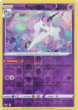 Sword & Shield Galarian Rapidash #82/202 reverse holo
