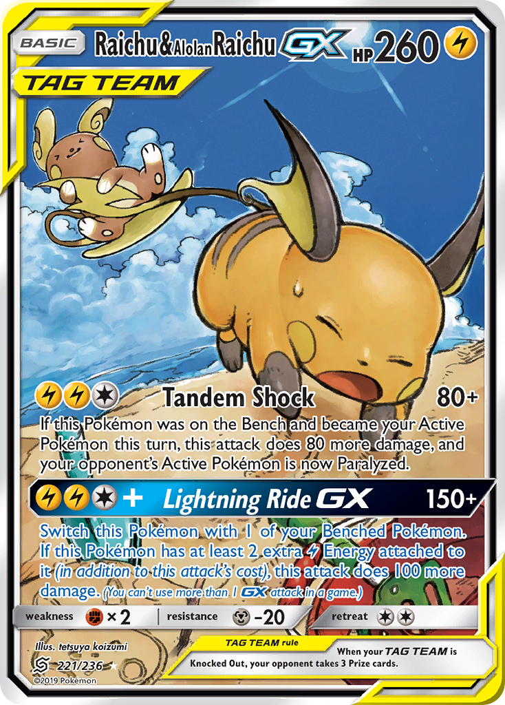Unified Minds Raichu & Alolan Raichu GX #221/236