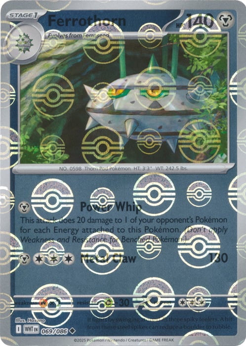 White Flare Ferrothorn #69/86 Pokeball Holo