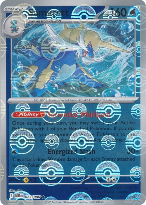 White Flare Samurott #23/86 Pokeball Holo