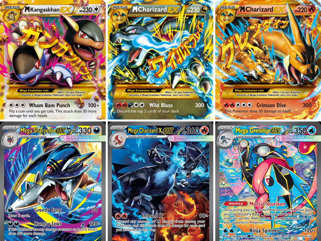 Mega Evolution Pokémon kaarten door de jaren heen