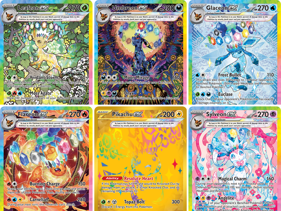 Prismatic Evolutions Pokémon kaarten (2025) – complete setgids over Eevee, Eeveelutions en Stellar Tera Pokémon ex