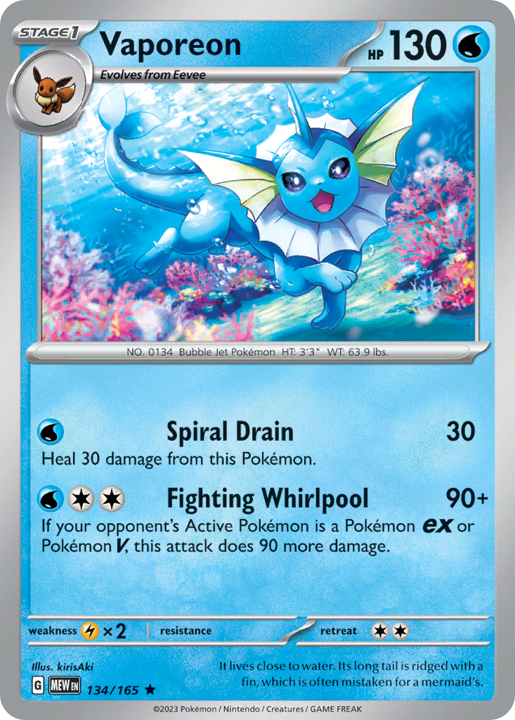 151 Set Holo Vaporeon #134/165