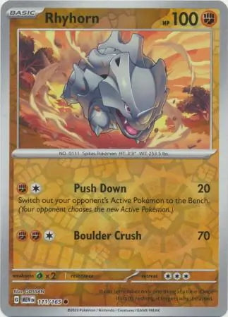 151 Set Rhyhorn #111/165 reverse holo