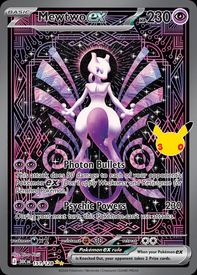 30th Celebration Mewtwo ex 151/128 Pokémon kaart