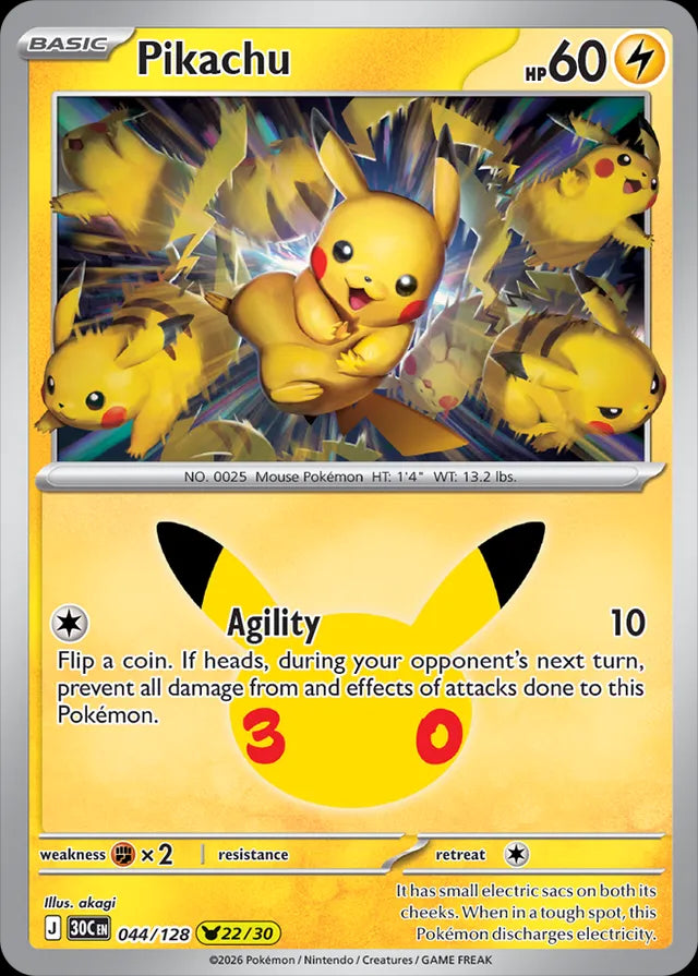 30th Celebration Pikachu #044/128