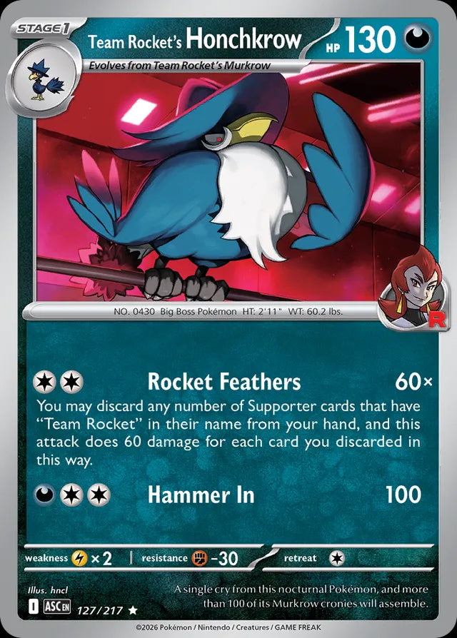 Ascended Heroes Holo Team Rocket’s Honchkrow #127/217