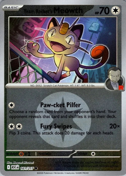 Ascended Heroes Team Rocket’s Meowth #161/217 Reverse Holo