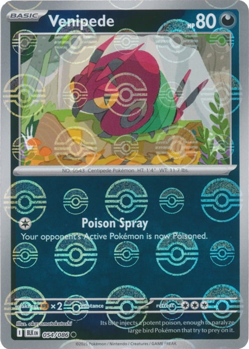 Black Bolt Venipede #54/86 Pokeball Holo
