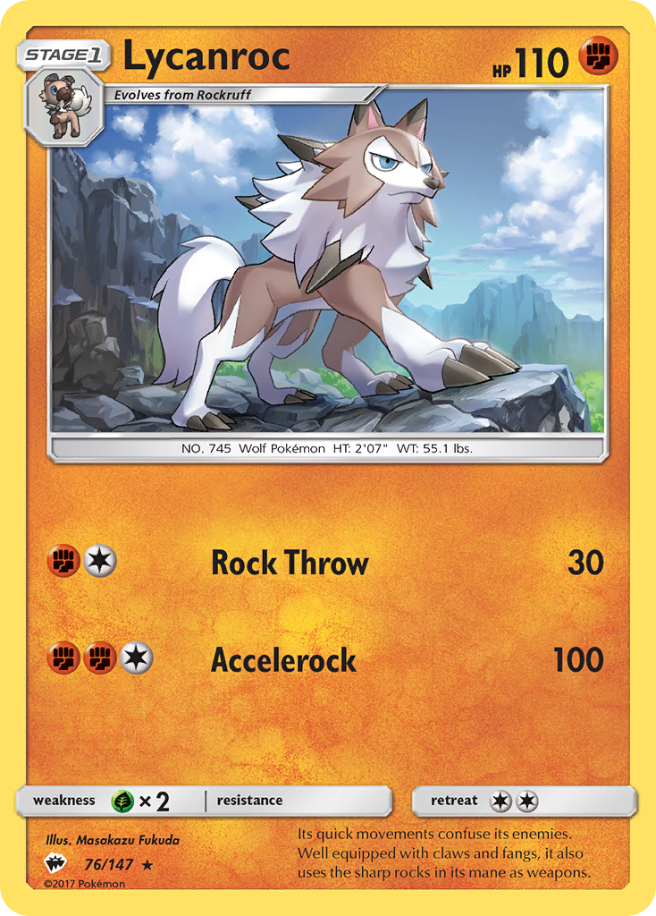 Burning Shadows Non - Holo Lycanroc #76/147