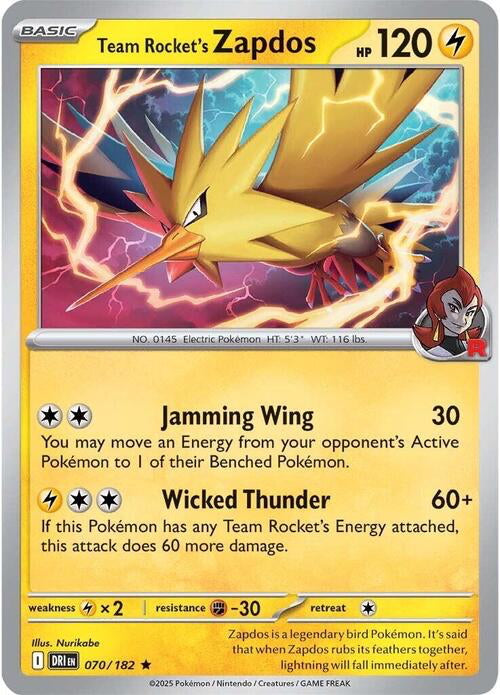 Destined Rivals Holo Team Rocket's Zapdos #70/182