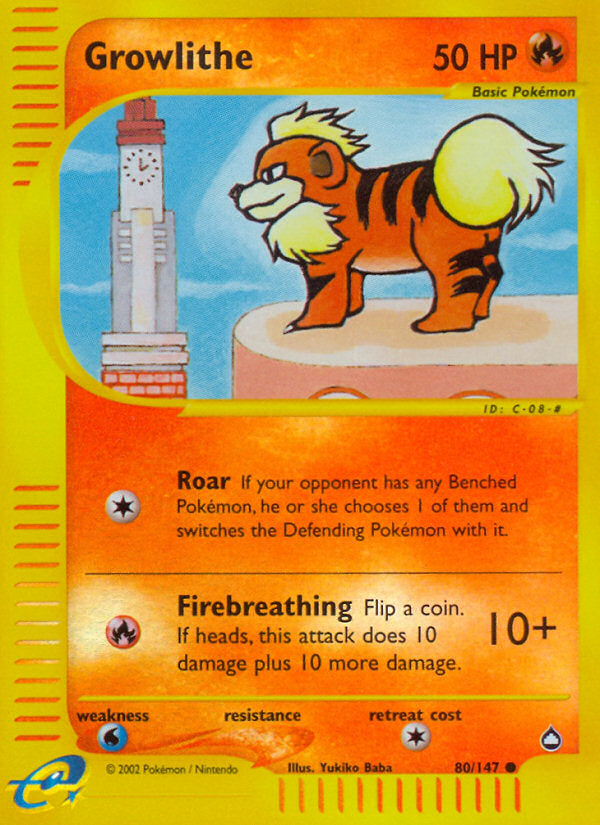 E-Series Aquapolis Growlithe #80/147 reverse holo