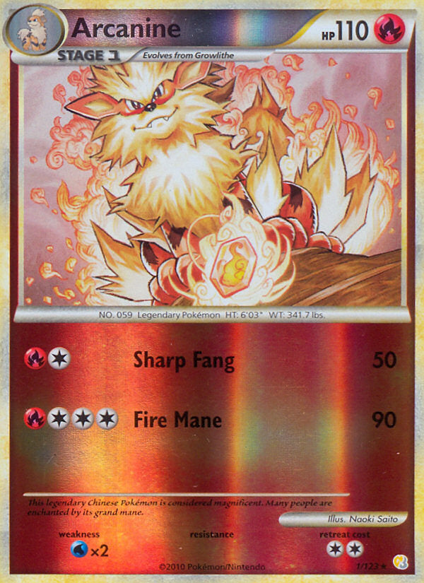 HeartGold SoulSilver Arcanine #1/123 reverse holo
