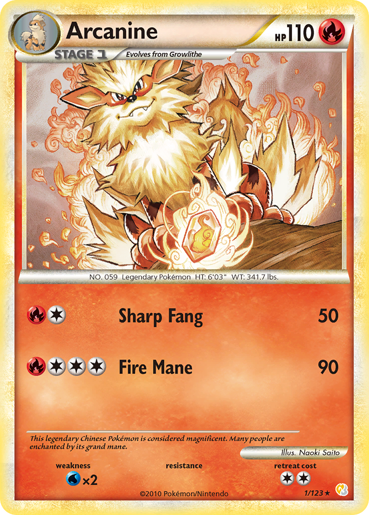 HeartGold SoulSilver Non - Holo Arcanine #1/123