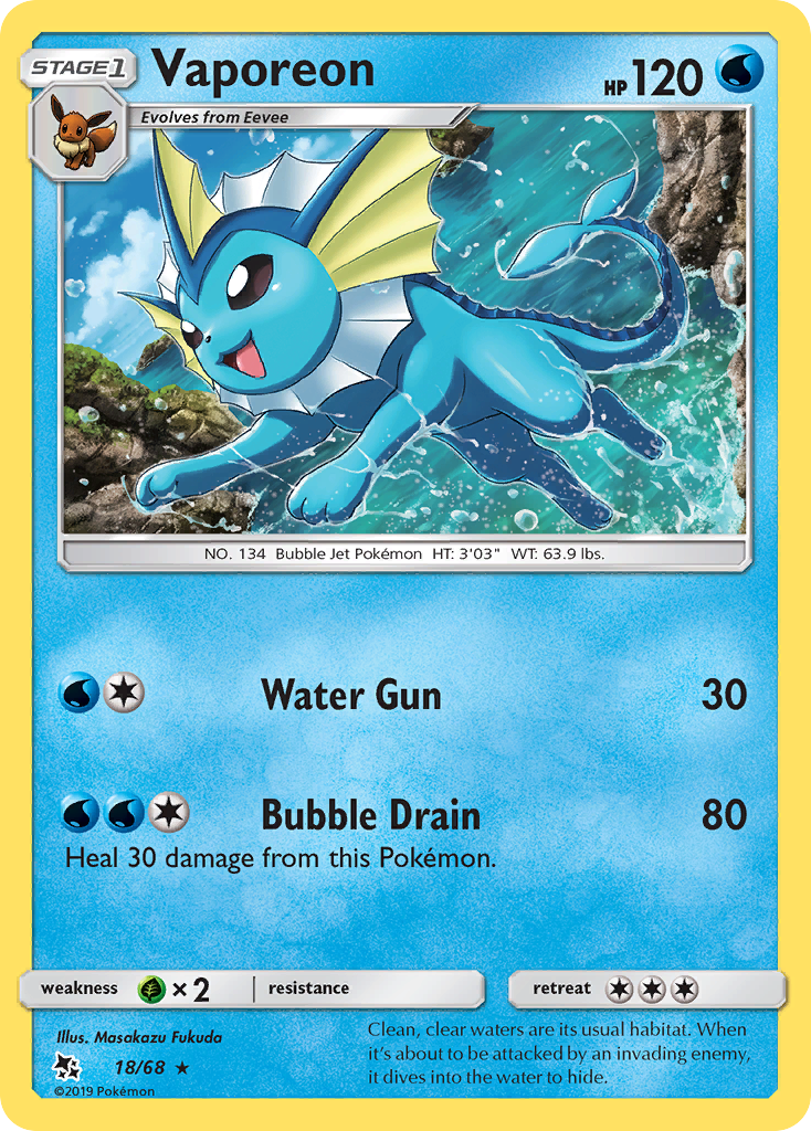 Hidden Fates Holo Vaporeon #18/68