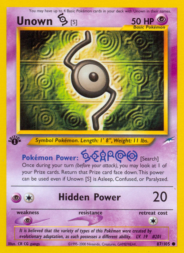 Neo Destiny Unown S #87/105 first edition