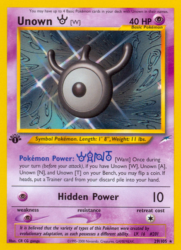 Neo Destiny Unown W #29/105 first edition