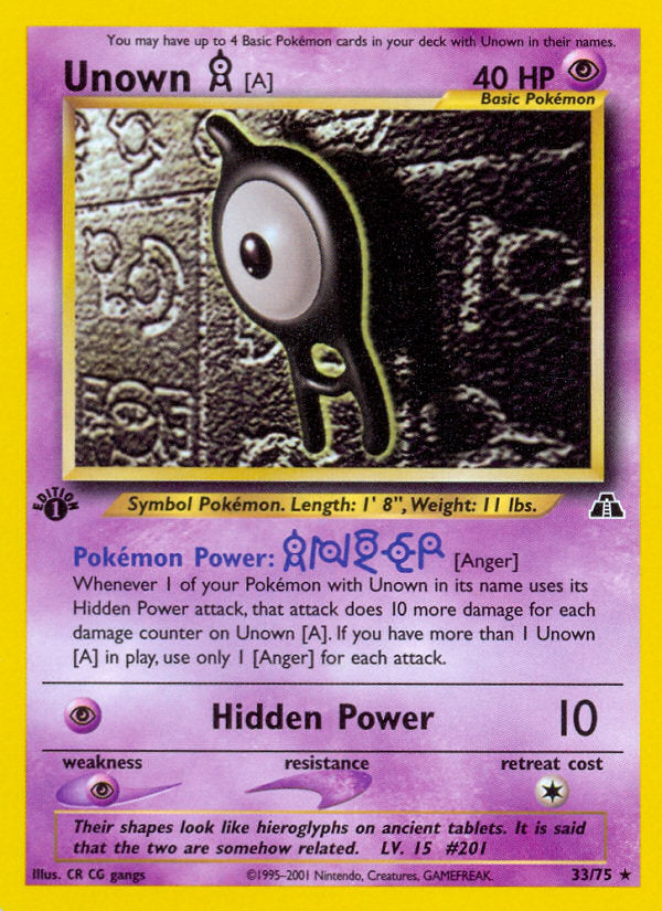 Neo Discovery Unown A #33/75 first edition