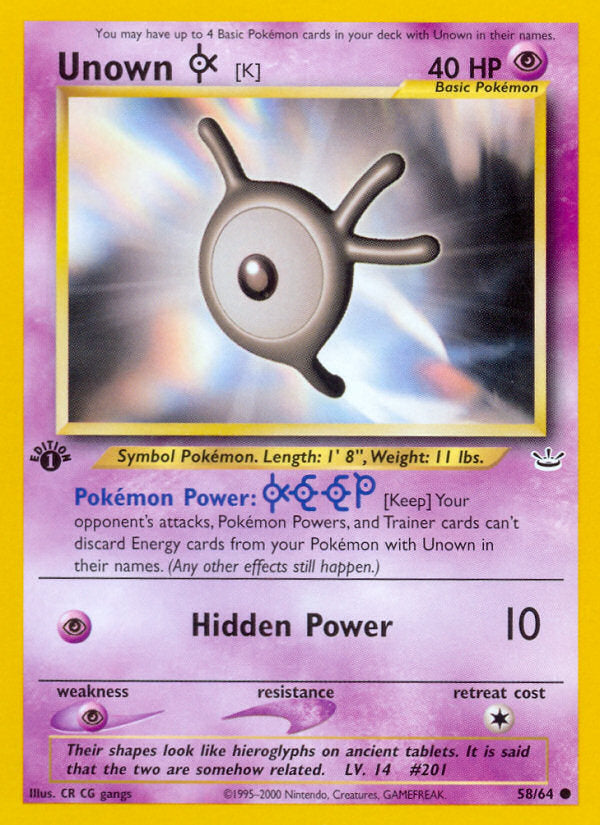 Neo Revelation Unown K #58/64 first edition