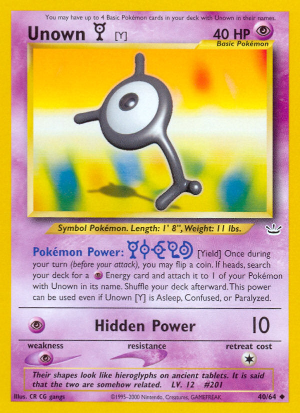 Neo Revelation Unown Y #40/64 unlimited