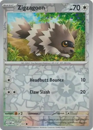 Obsidian Flames Zigzagoon #167/197 reverse holo