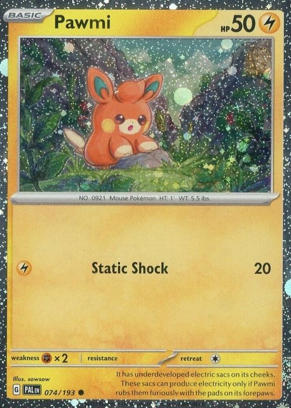 Paldea Evolved Cosmos Holo Pawmi #74