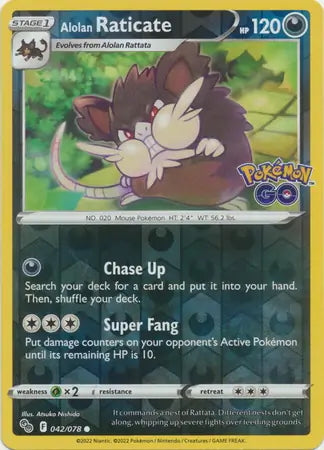 Pokémon Go Alolan Raticate #42/78 reverse holo
